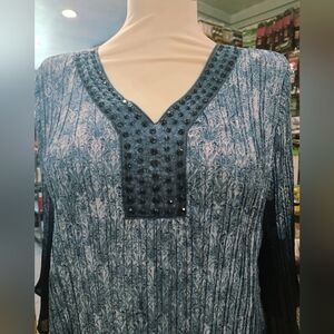 Catherines Blue Ribbed Embellished Blouse